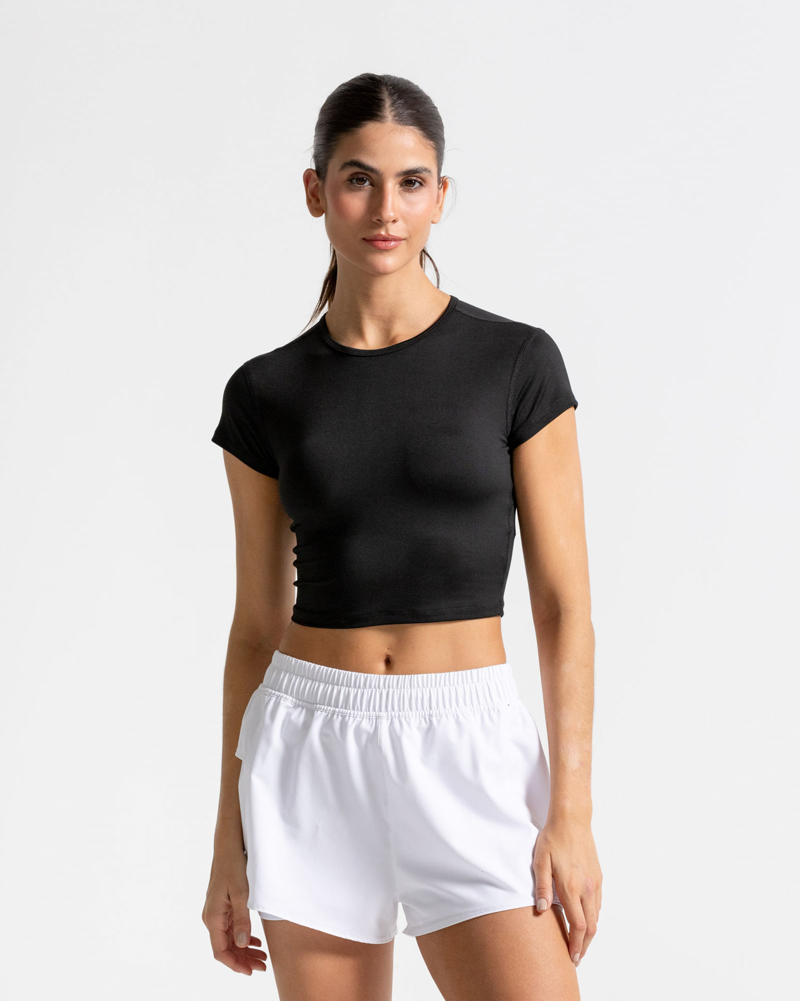 Crop Top Manga Corta, Color Negro Para Mujer