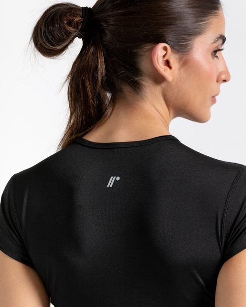 Crop Top Manga Corta, Color Negro Para Mujer