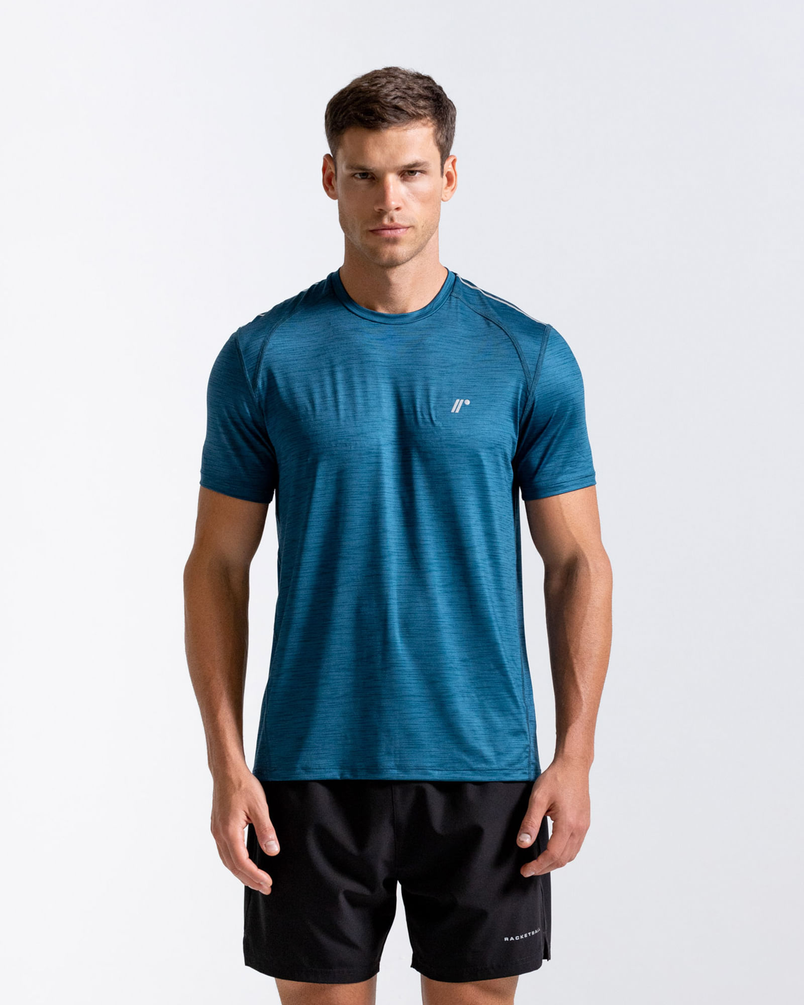 Camiseta Deportiva Manga Corta,  Color Petroleo Jaspe Para Hombre