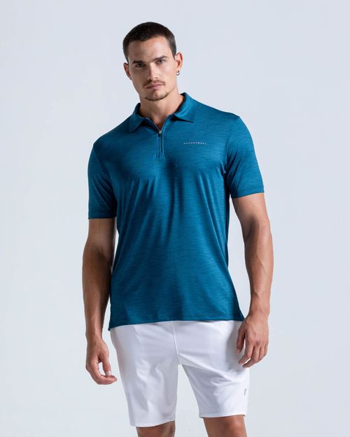 Polo Elite Deportiva Panel Transpirable,  Color Petróleo Jaspe Para Hombre