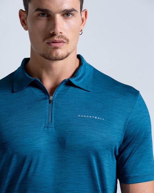 Polo Elite Deportiva Panel Transpirable,  Color Petróleo Jaspe Para Hombre
