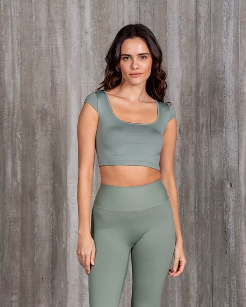 Crop Top Escote Amplio Manga Casquito,  Color Verde  Para Mujer