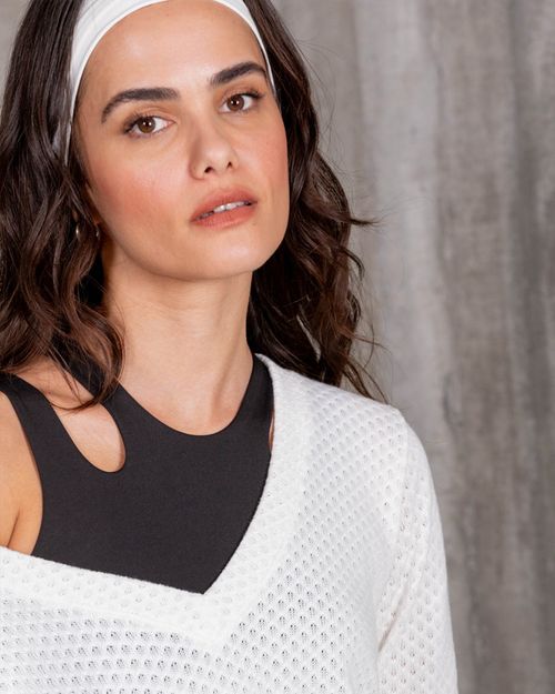 Buzo Tejido Elentari,  Color Marfil Para Mujer