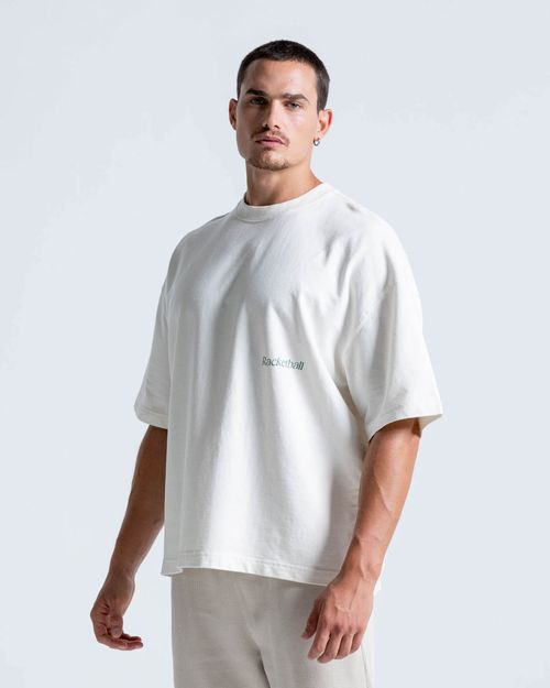 Camiseta Oversized Con Estampado,  Color Marfil Para Hombre