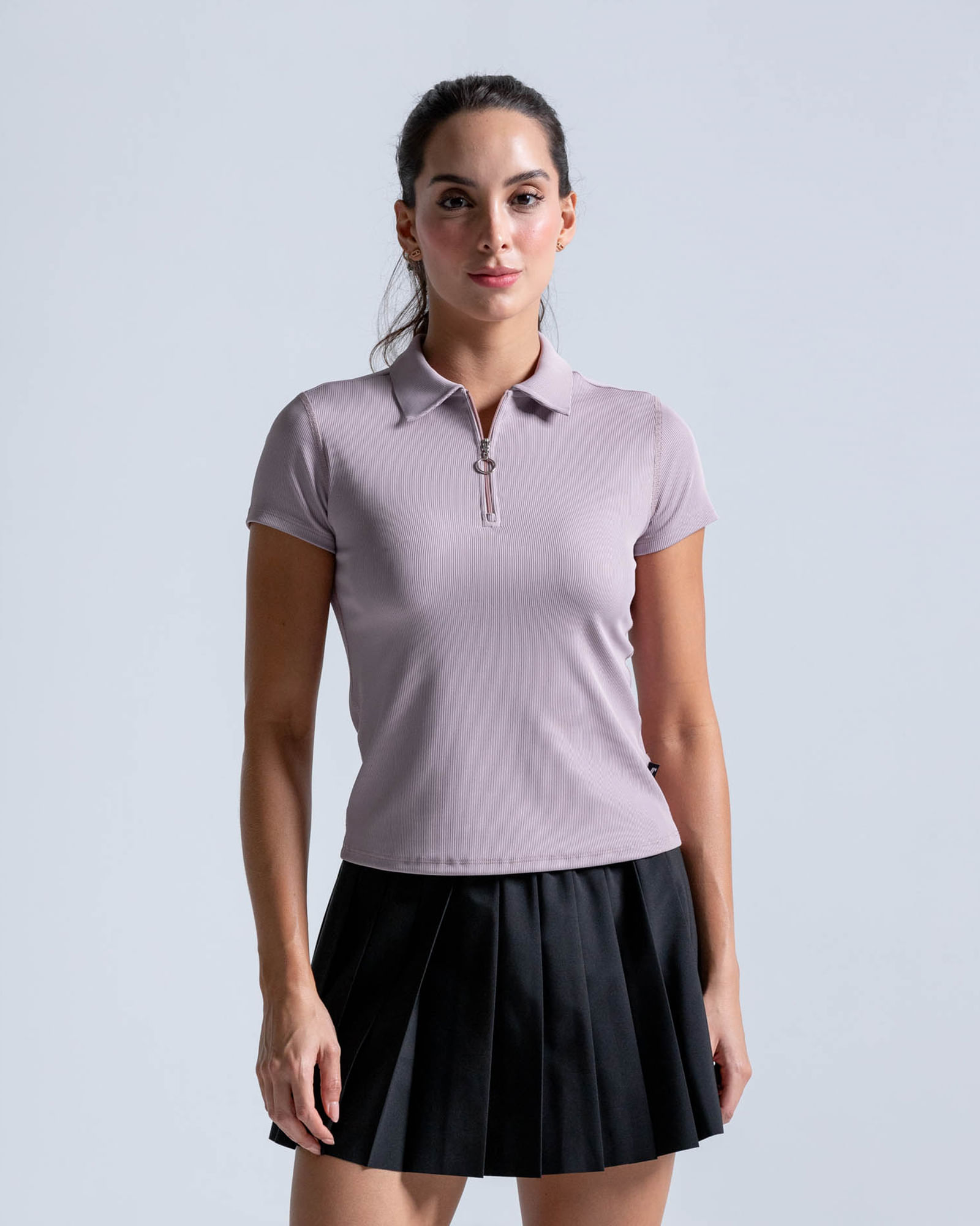 Polo En Tela Acanalada Y Con Cremallera,  Color Mora Para Mujer