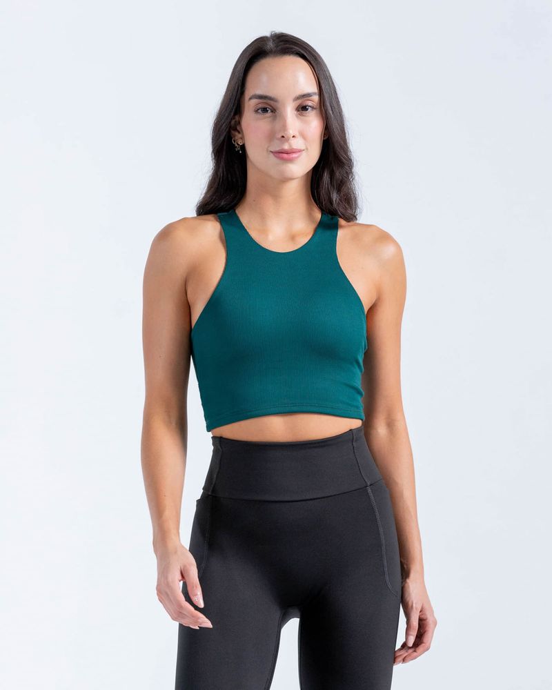Crop Top Tipo Esqueleto,  Color Verde Botella  Para Mujer