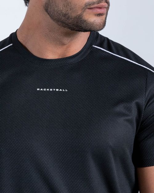 Camiseta En Malla Con Vivos En Contraste,  Color Negro  Para Hombre