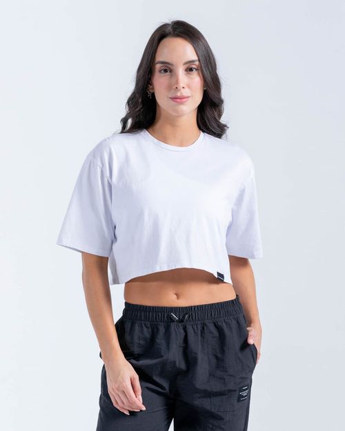 Camiseta Crop Oversize,  Color Blanco Para Mujer