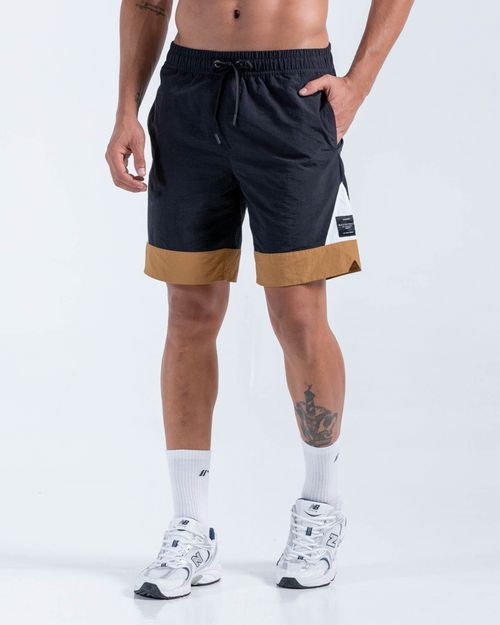 Pantaloneta De Bloques,  Color Negro/Cafe Para Hombre