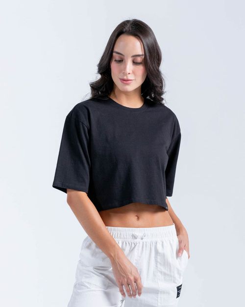 Camiseta Crop Oversize,  Color Negro  Para Mujer