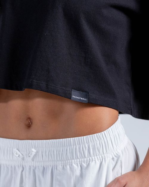 Camiseta Crop Oversize,  Color Negro  Para Mujer