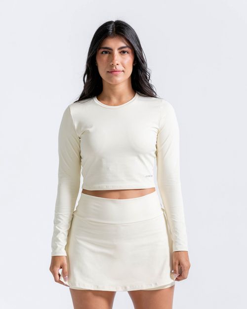 Crop Top Manga Larga,  Color Marfil Para Mujer