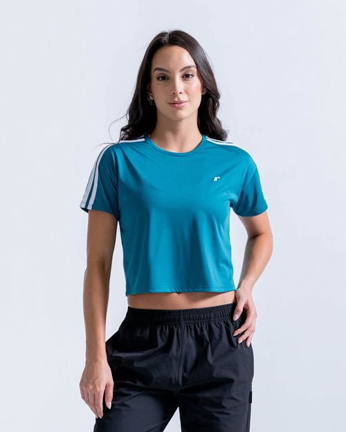 Camiseta En Malla Estampada En Espalda,  Color Verde Botella  Para Mujer