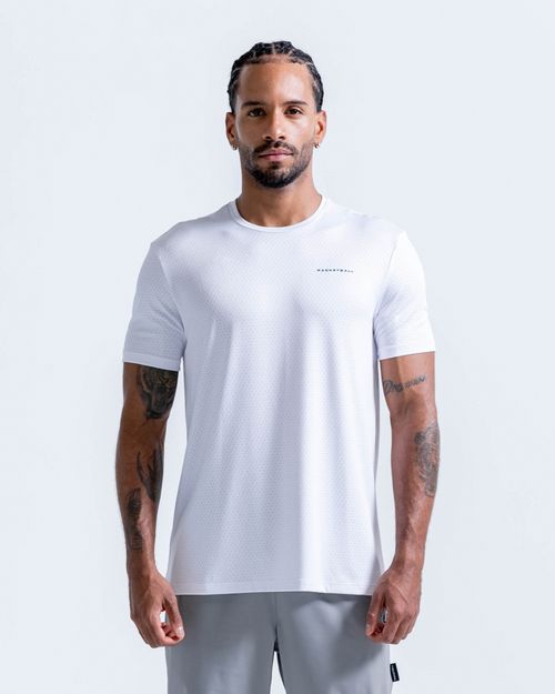 Camiseta En Malla Con Estampado,  Color Blanco Para Hombre