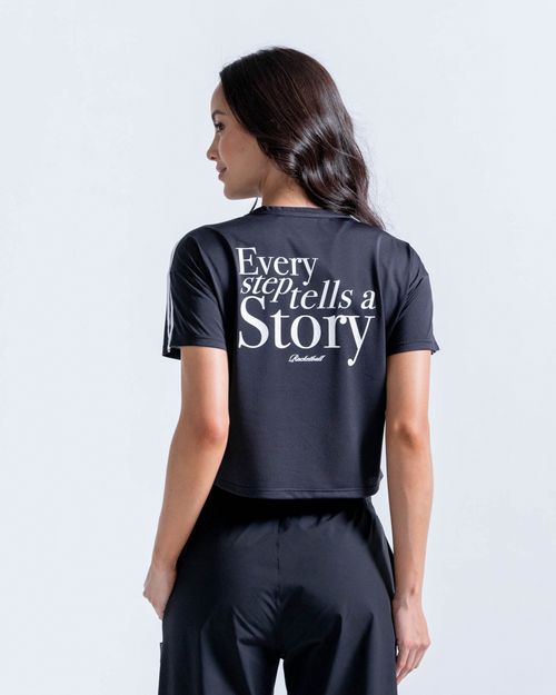 Camiseta En Malla Estampada En Espalda,  Color Negro  Para Mujer