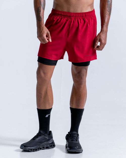 Pantaloneta Running Con Licra Interna,  Color Rojo Para Hombre