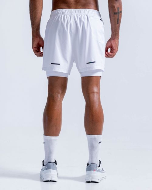 Pantaloneta Running Con Licra Interna,  Color Blanco Para Hombre