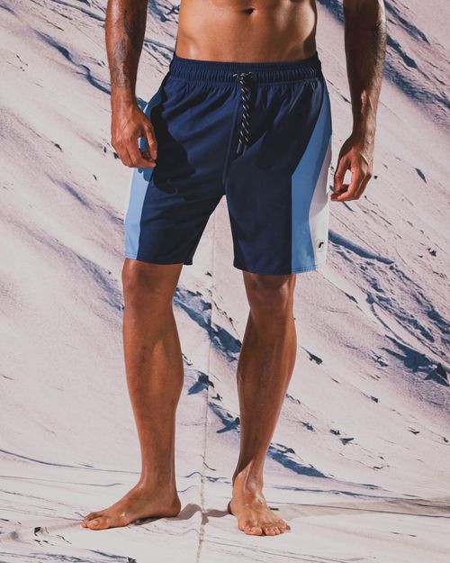 Pantaloneta De Playa,  Color Bloques Azul Para Hombre
