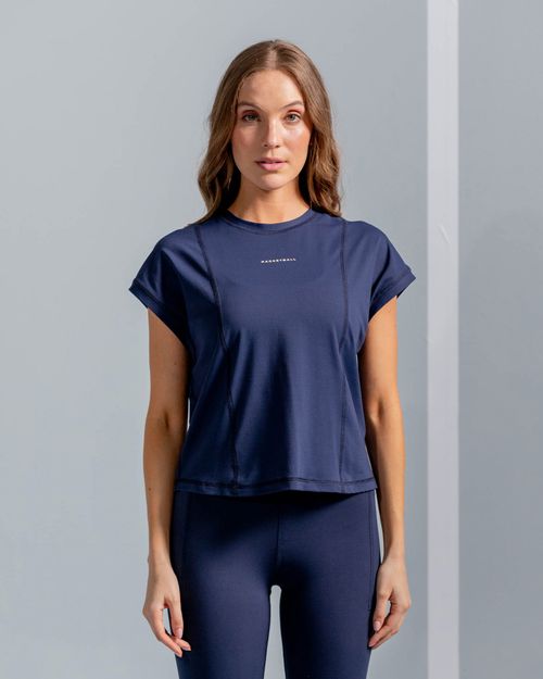 Camiseta Manga Corta Malla Transpirable,  Color Azul Oscuro  Para Mujer