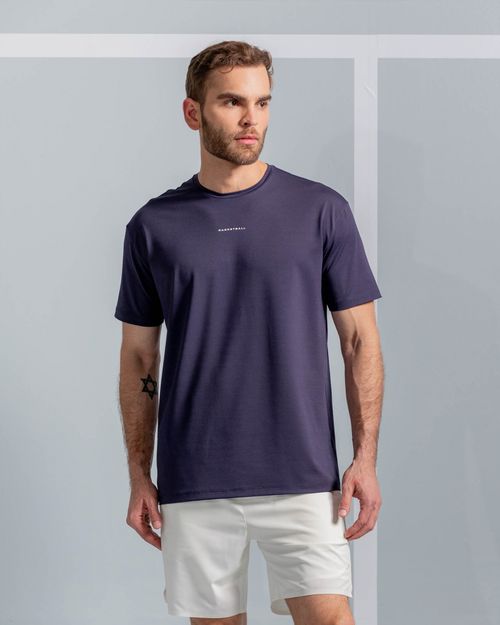 Camiseta Amplia Con Estampado En Espalda,  Color Azul Oscuro  Para Hombre