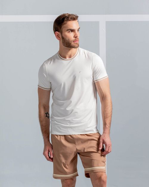 Camiseta Con Cuello Y Puños Tejidos,  Color Marfil Para Hombre