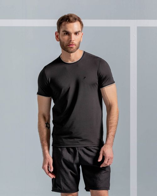 Camiseta Con Cuello Y Puños Tejidos,  Color Negro  Para Hombre