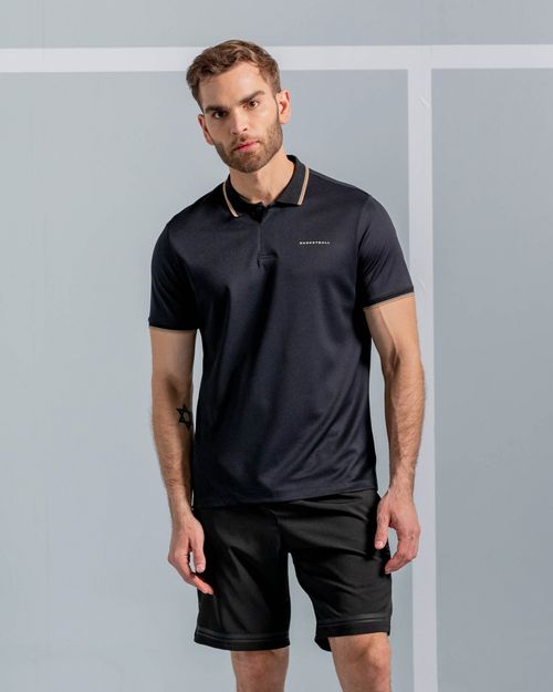 Camiseta Tipo Polo Detalles Contraste,  Color Negro  Para Hombre