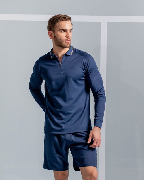 Camibuzo Tipo Polo Detalles En Contraste,  Color Azul Oscuro  Para Hombre