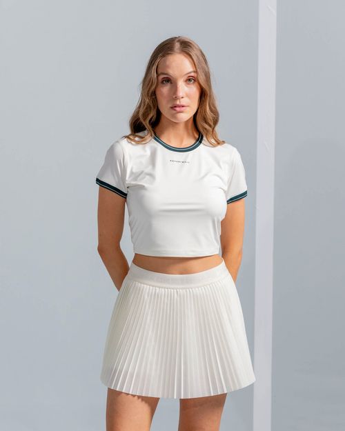 Crop Top Con Cuello Y Puños Tejidos,  Color Marfil Para Mujer