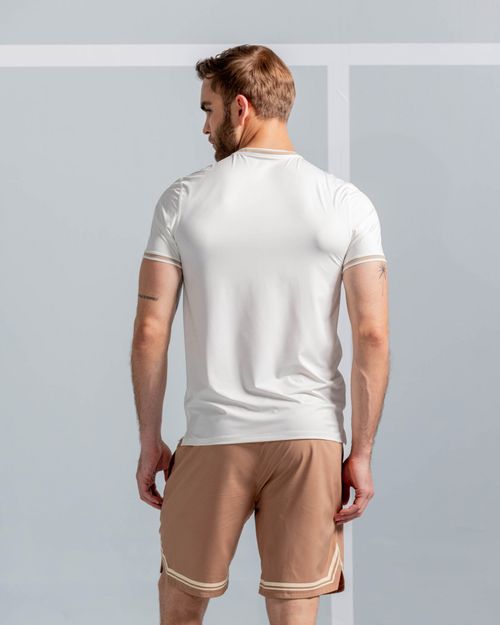 Camiseta Con Cuello Y Puños Tejidos,  Color Marfil Para Hombre