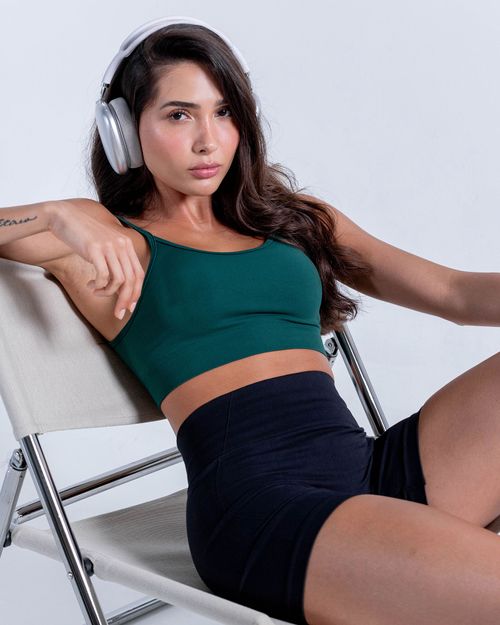 Crop Top De Tirantes Sin Costuras,  Color VERDE OSCURO Para Mujer