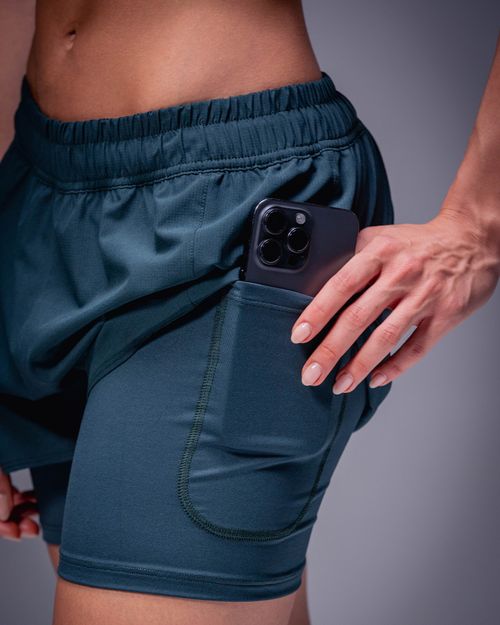 Short Running Dinamic Con Biker Interno,  Color Verde Oscuro Para Mujer