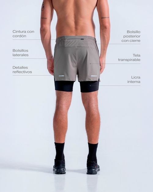 Short Running con Licra Interna,  Color CAQUI  Para Hombre