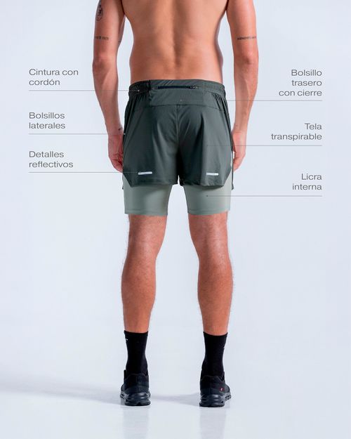 Short Running con Licra Interna,  Color VERDE  Para Hombre