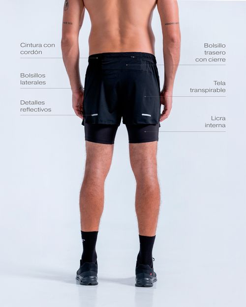 Short Running con Licra Interna,  Color NEGRO  Para Hombre