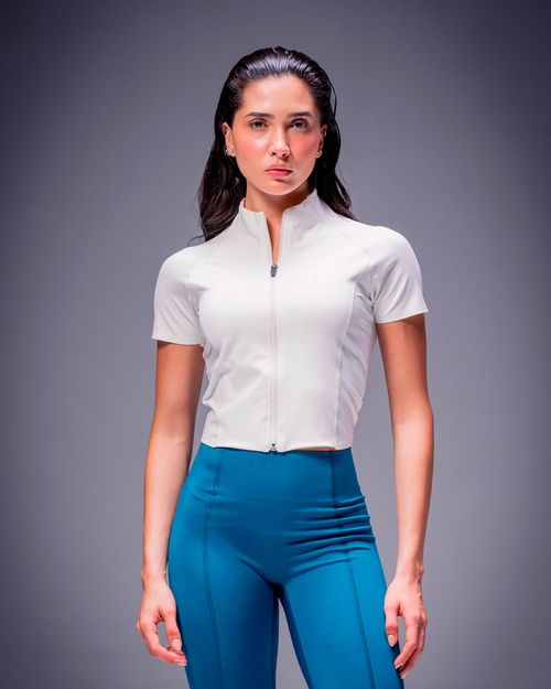 Crop Top Cuello Alto Con Cierre,  Color MARFIL Para Mujer