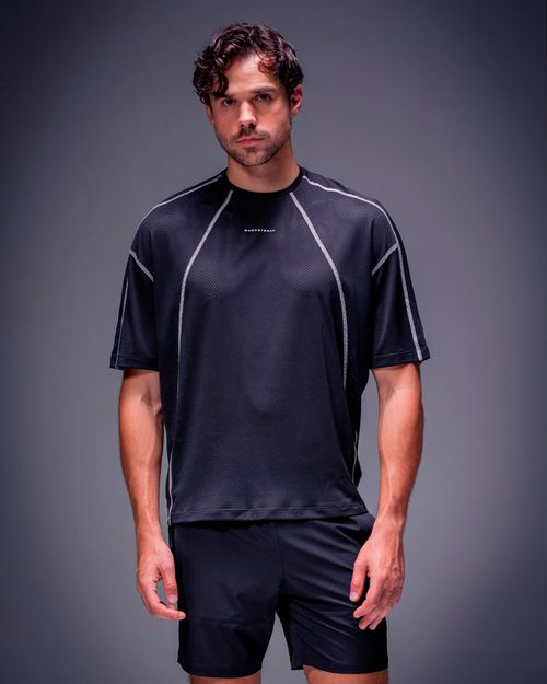Camiseta Oversized Boxy Con Contraste,  Color NEGRO  Para Hombre