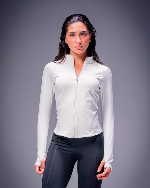 Chaqueta Ajustada Con Cuello Alto,  Color MARFIL Para Mujer