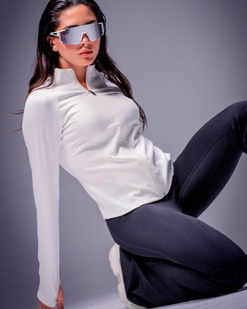 Chaqueta Ajustada Con Cuello Alto,  Color MARFIL Para Mujer