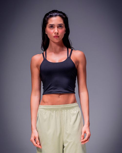 Crop Top Manga Larga Con Transparencia,  Color NEGRO  Para Mujer