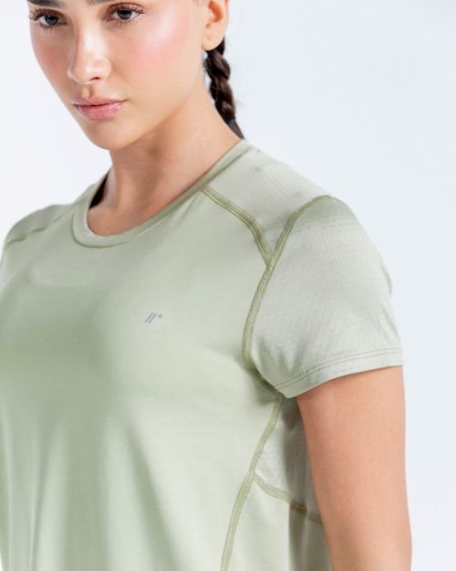 Camiseta Equilibrio Con Panel en Malla,  Color VERDE SALVIA Para Mujer